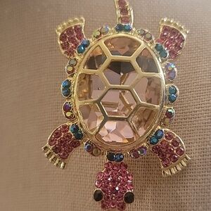 Cottagecore Gold and Pink Turtle Brooch